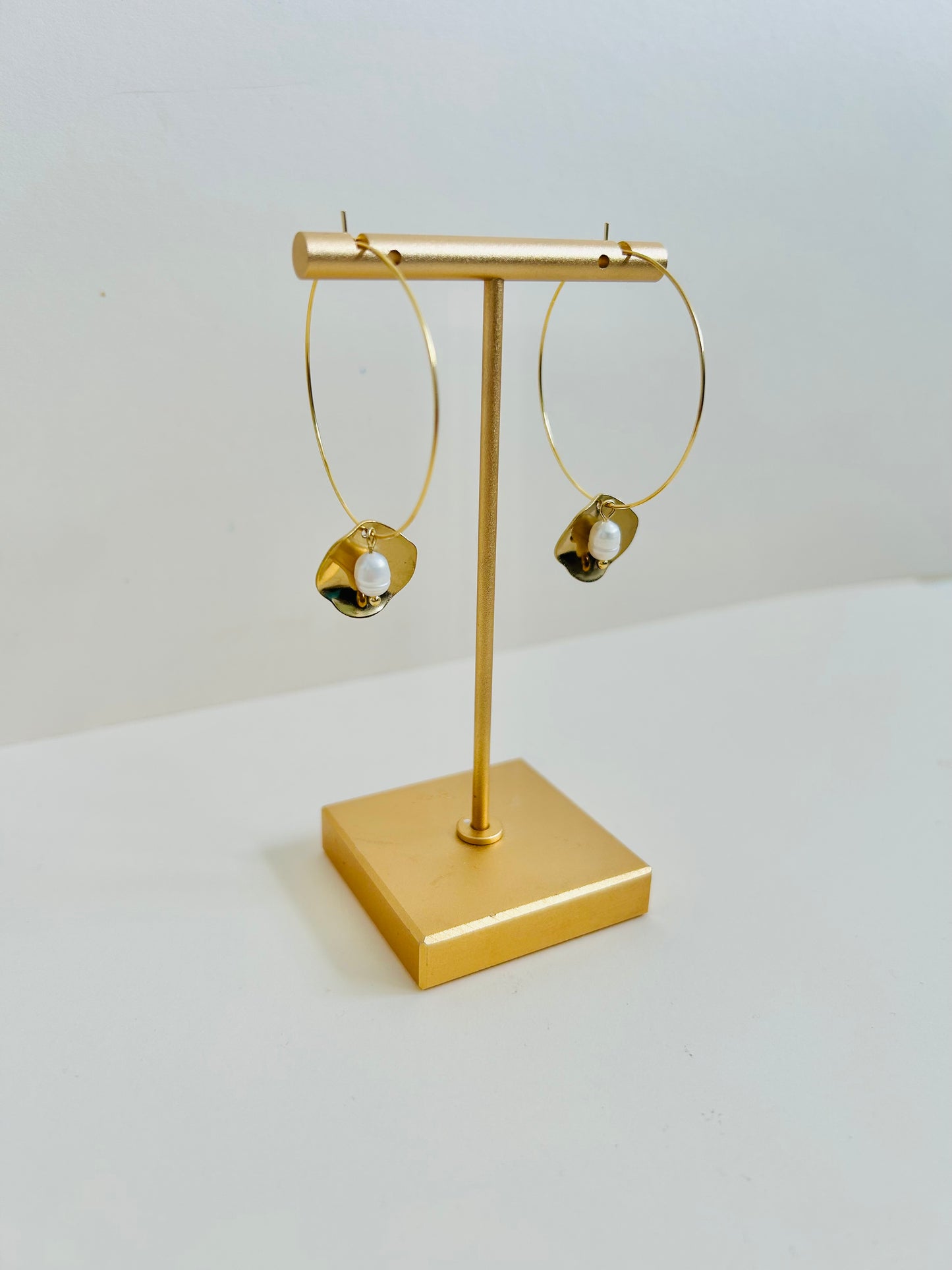 Disc + Pearl Hoop Earrings | Large