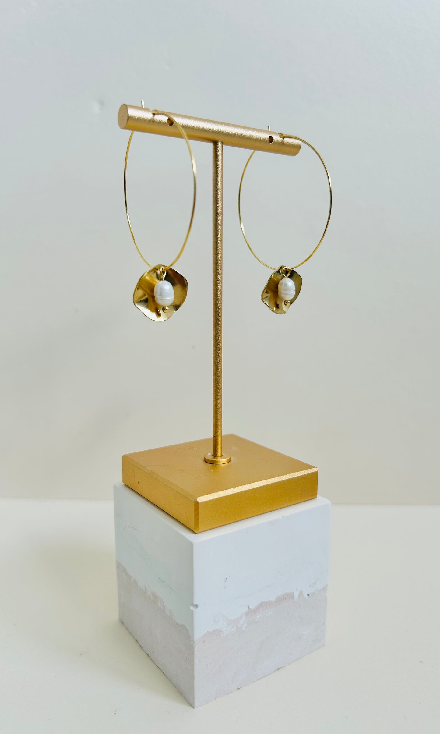 Disc + Pearl Hoop Earrings | Large