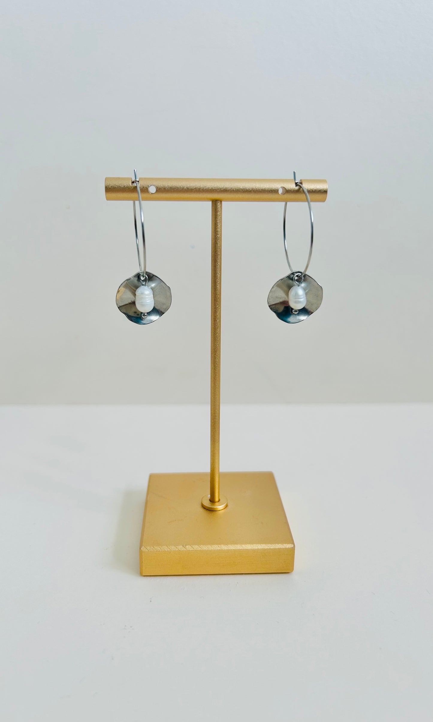 Disc + Pearl Hoop Earrings | Small