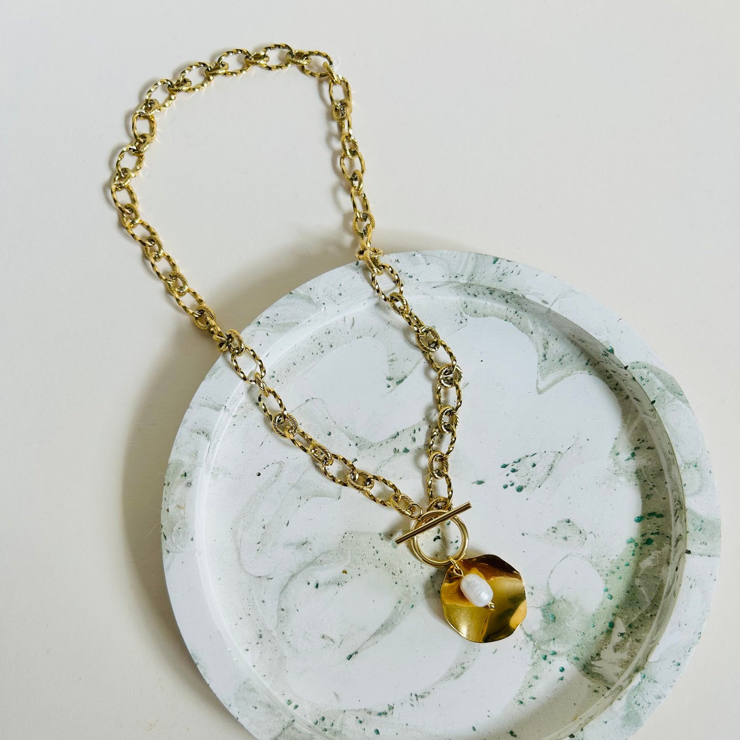 Chunky Pearl & Disc Necklace | Large