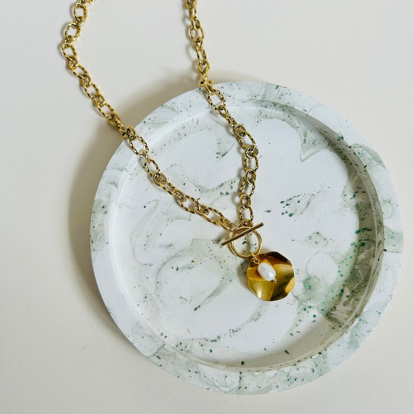 Chunky Pearl & Disc Necklace | Large