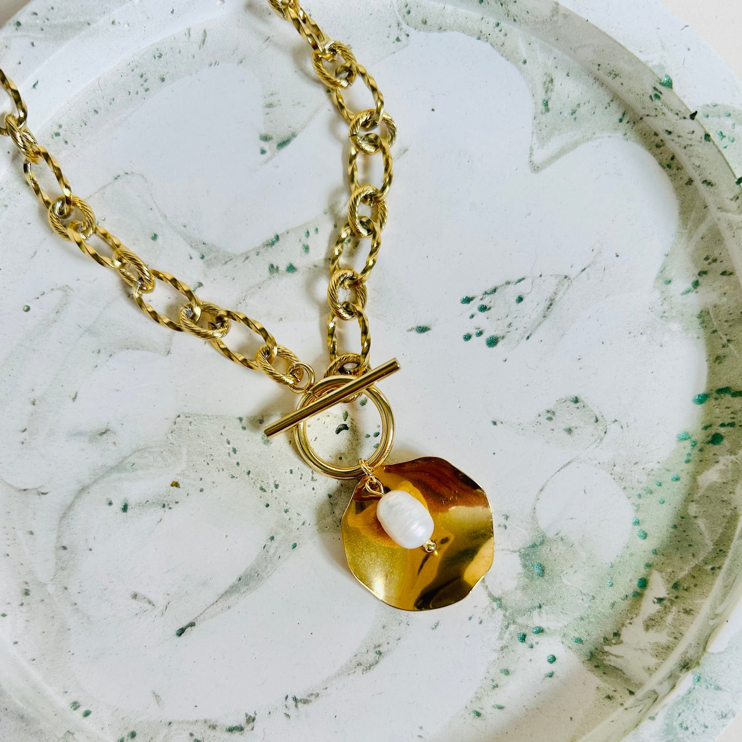 Large Disc Necklace and pearl