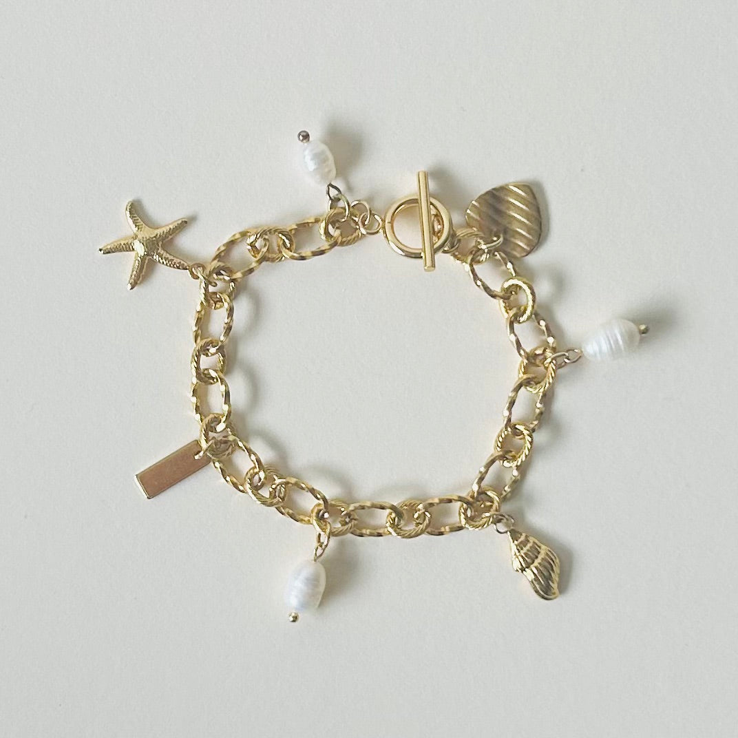 Beach Shell & Pearl Charm Bracelet