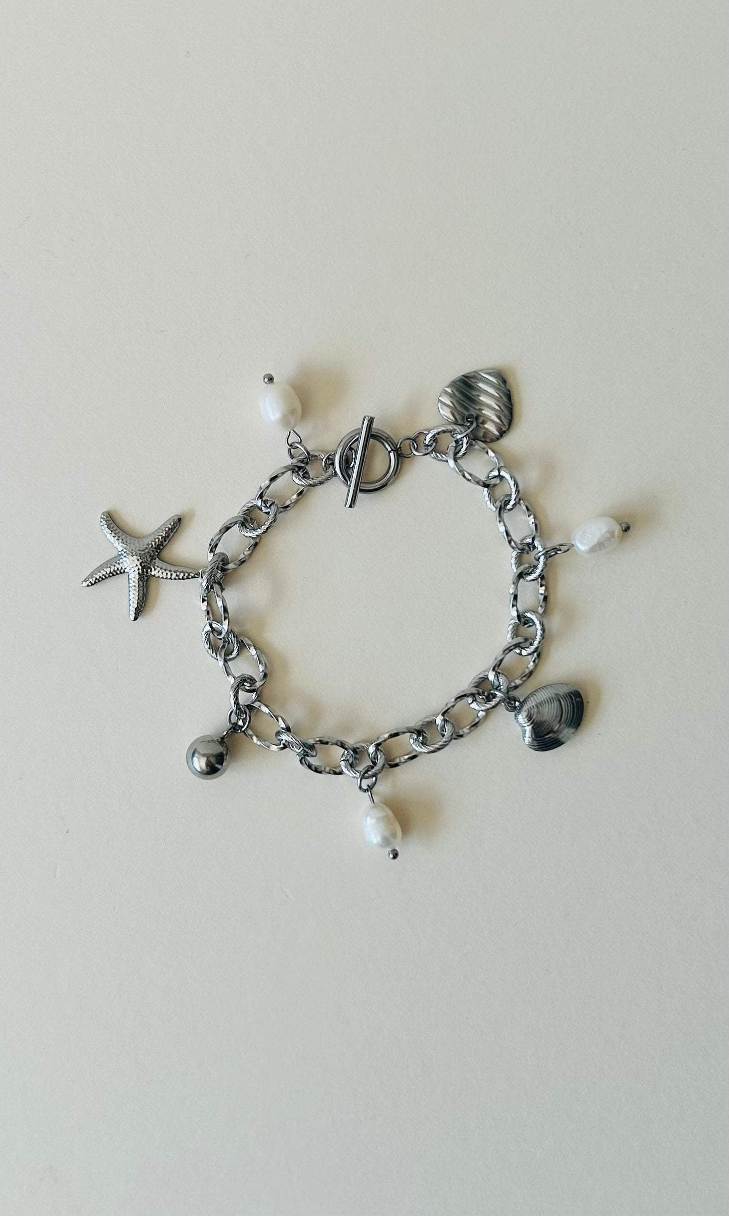 Beach Shell & Pearl Charm Bracelet | Silver