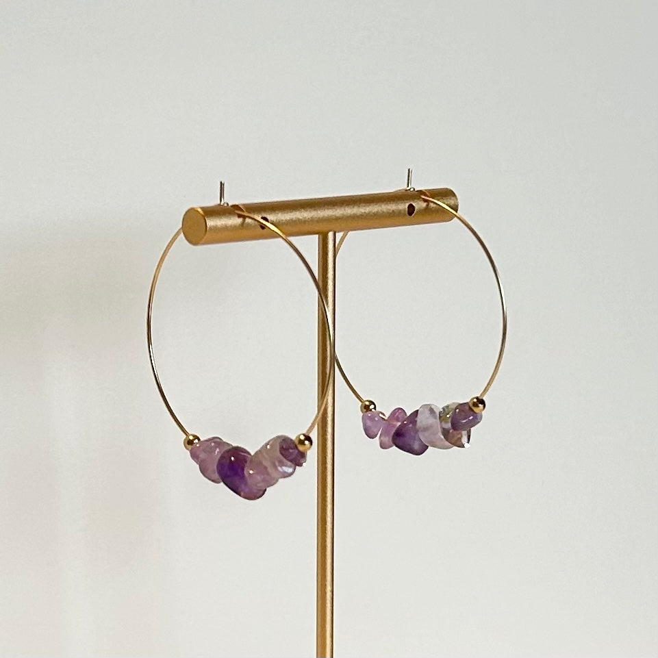 Gemstone Chip Hoop Earrings | Large