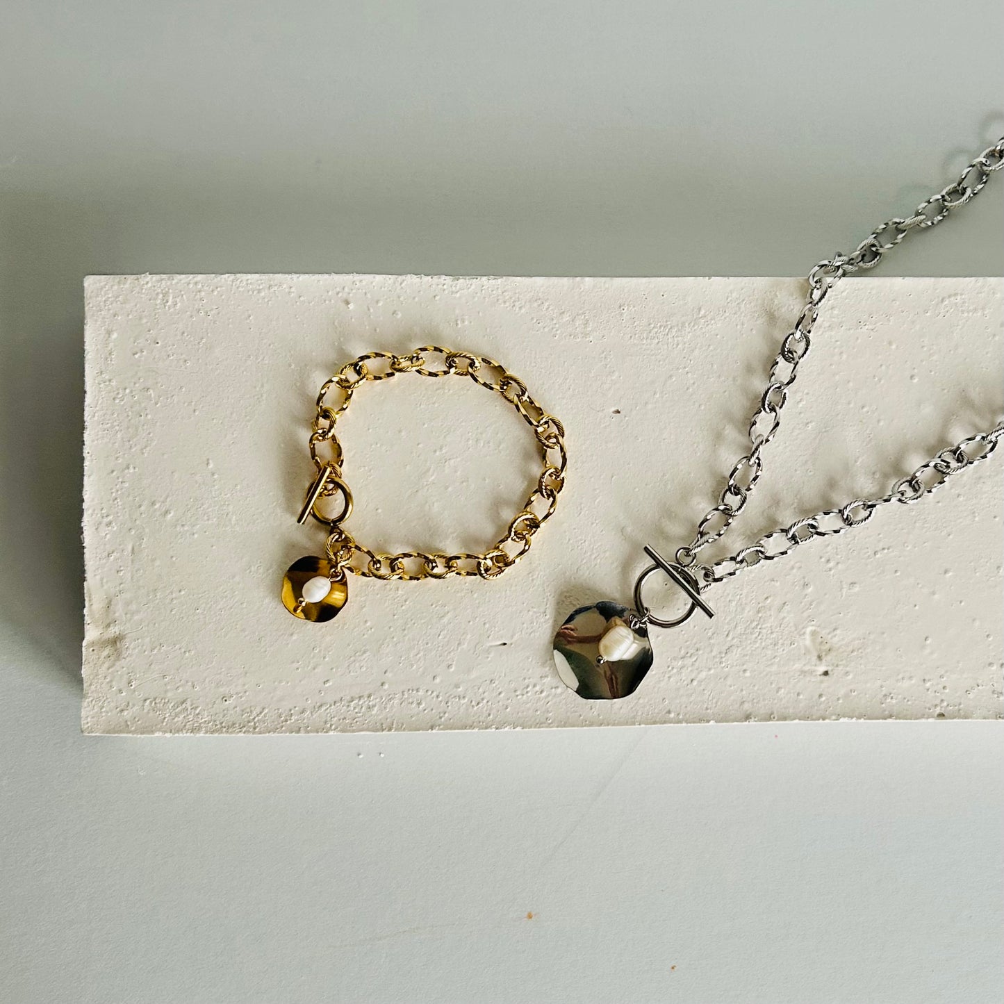 Chunky Pearl & Disc Bracelet