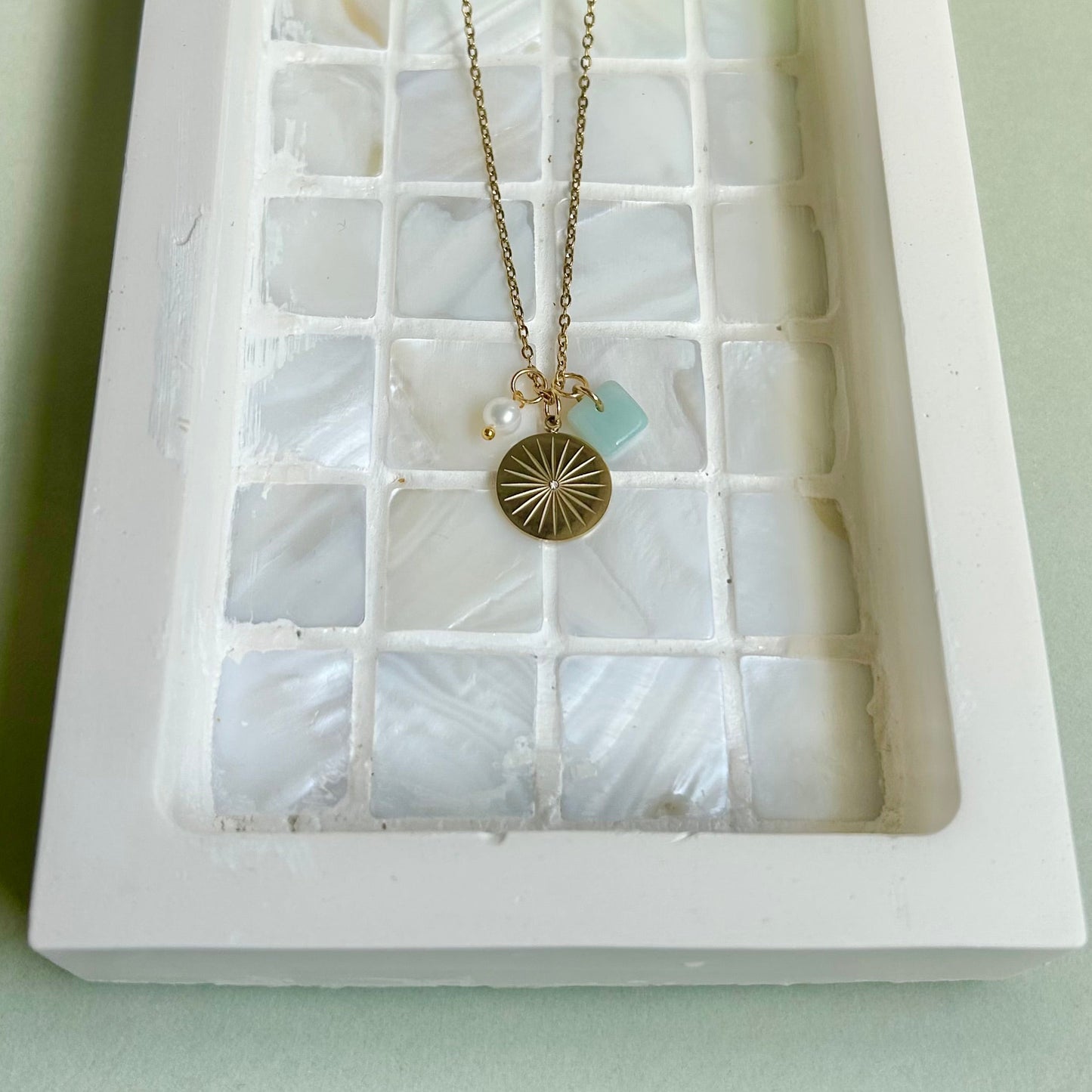 Sunburst & Gemstone Charm Necklace