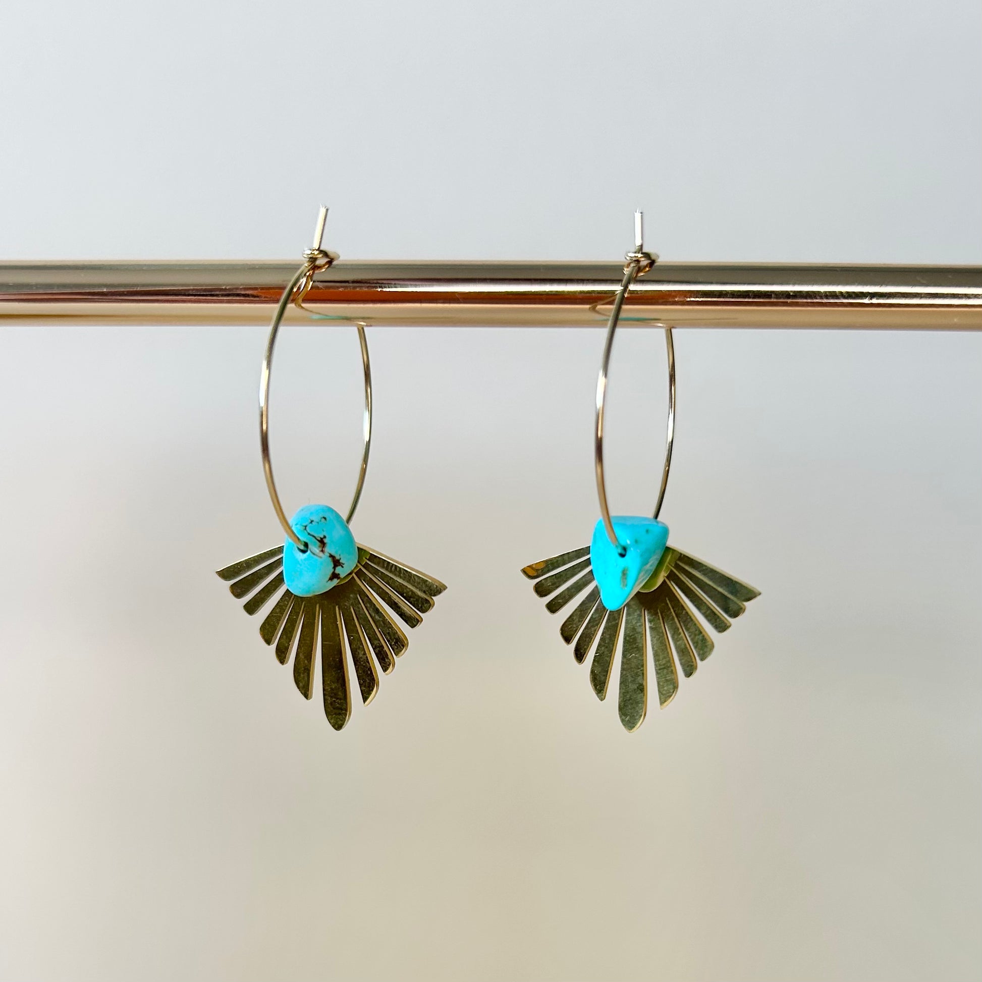 Art Deco Style Hooped Earrings Turquoise