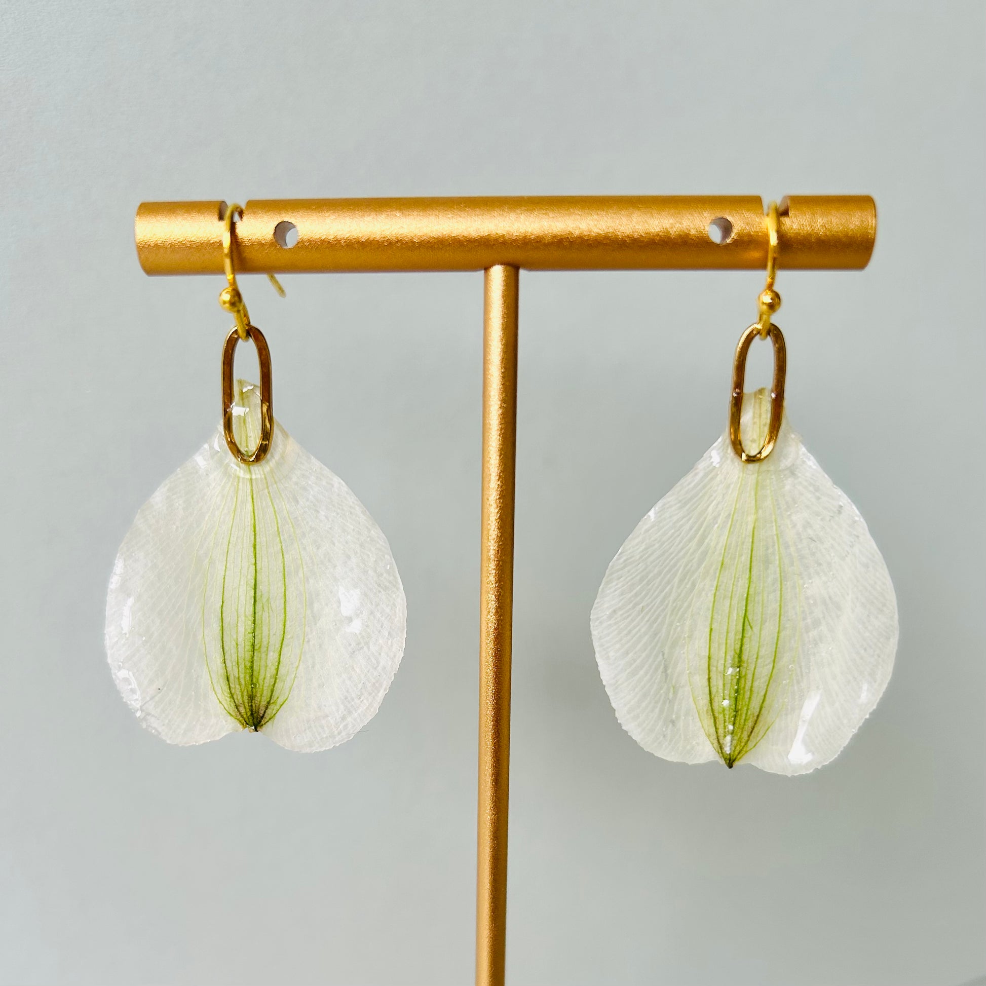 White Real Flower Petal Earrings