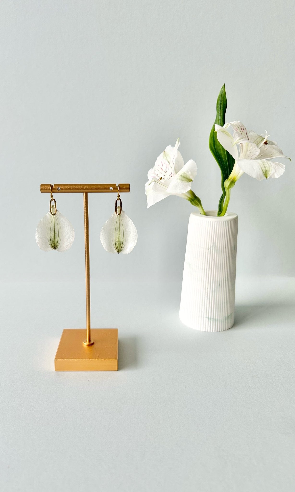 Real Flower Petal Earrings on Stand