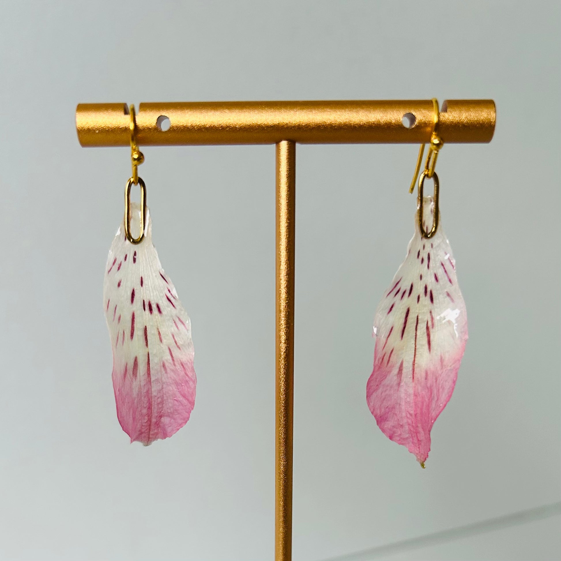 Real Flower Petal Earrings Close Up